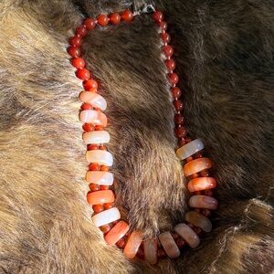 Elegant Orange and White Beaded Necklace
